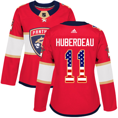 Adidas Panthers #11 Jonathan Huberdeau Red Home Authentic USA Flag Women's Stitched NHL Jersey - Click Image to Close